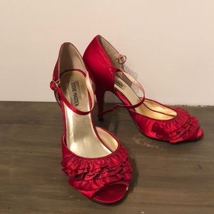 Satin red high heels